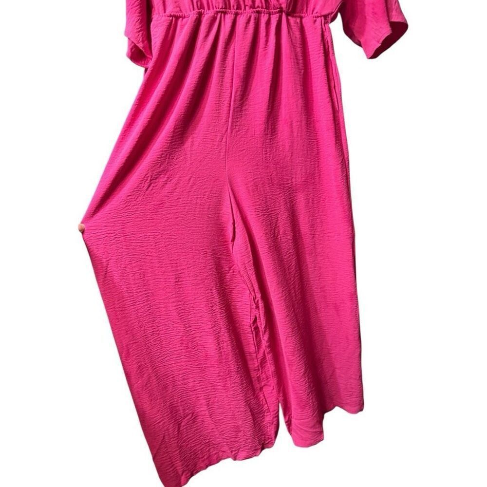 Hot Pink Surplice Wide Leg Dolman Sleeve Jumpsuit with Pockets NWT - Picture 13 of 14